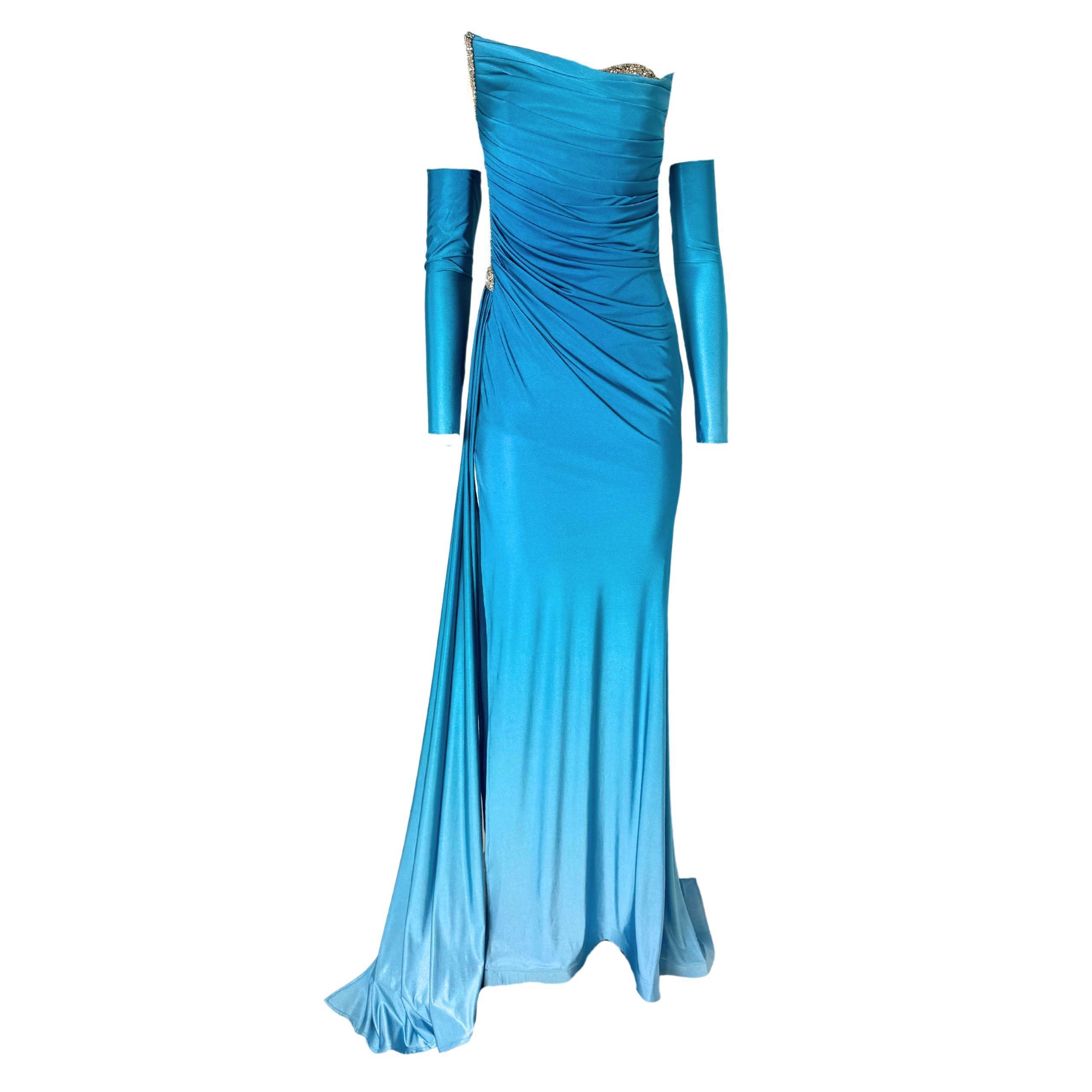 Dekolte - Rhinestone Embellished Blue Ombre Gown - Fr 38
